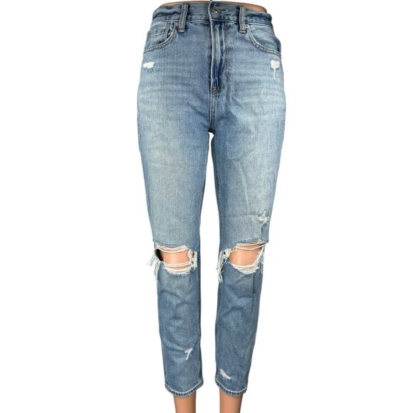American Eagle Outfitters Blue Distressed Skinny High Waist Denim Jeans Pants 0 - Picture 1 of 4